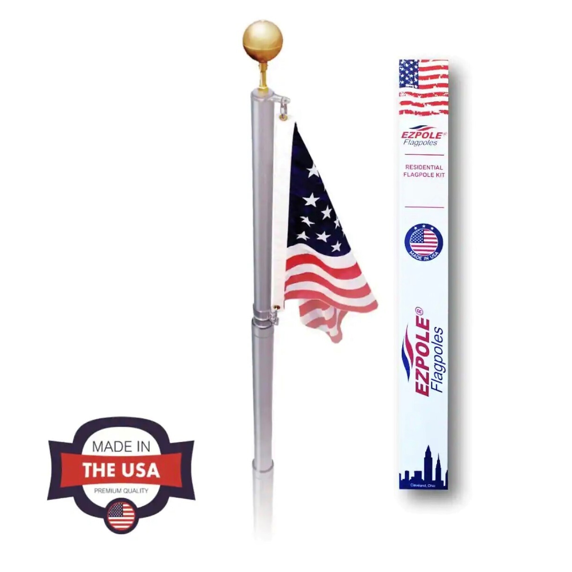 EZ Pole Liberty Telescopic Flagpole Kit — 21ft., 3ft. x 6ft. Nylon USA Flag, Model# L-21
